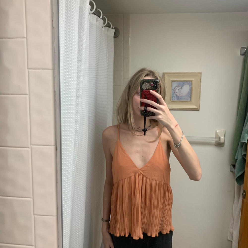 Women's Orange Pleated Top